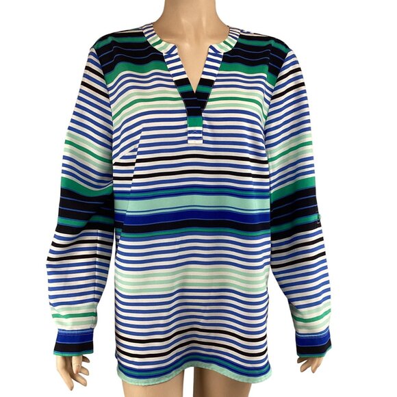 Talbots Top Blouse Size Large Womens Multi-Color Striped Long Sleeve - Picture 8 of 9